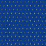 Order fabric with gold fleur de lis scattered on a field of French blue.
