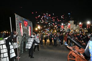 Confetti cannon firing in the 2025 parade